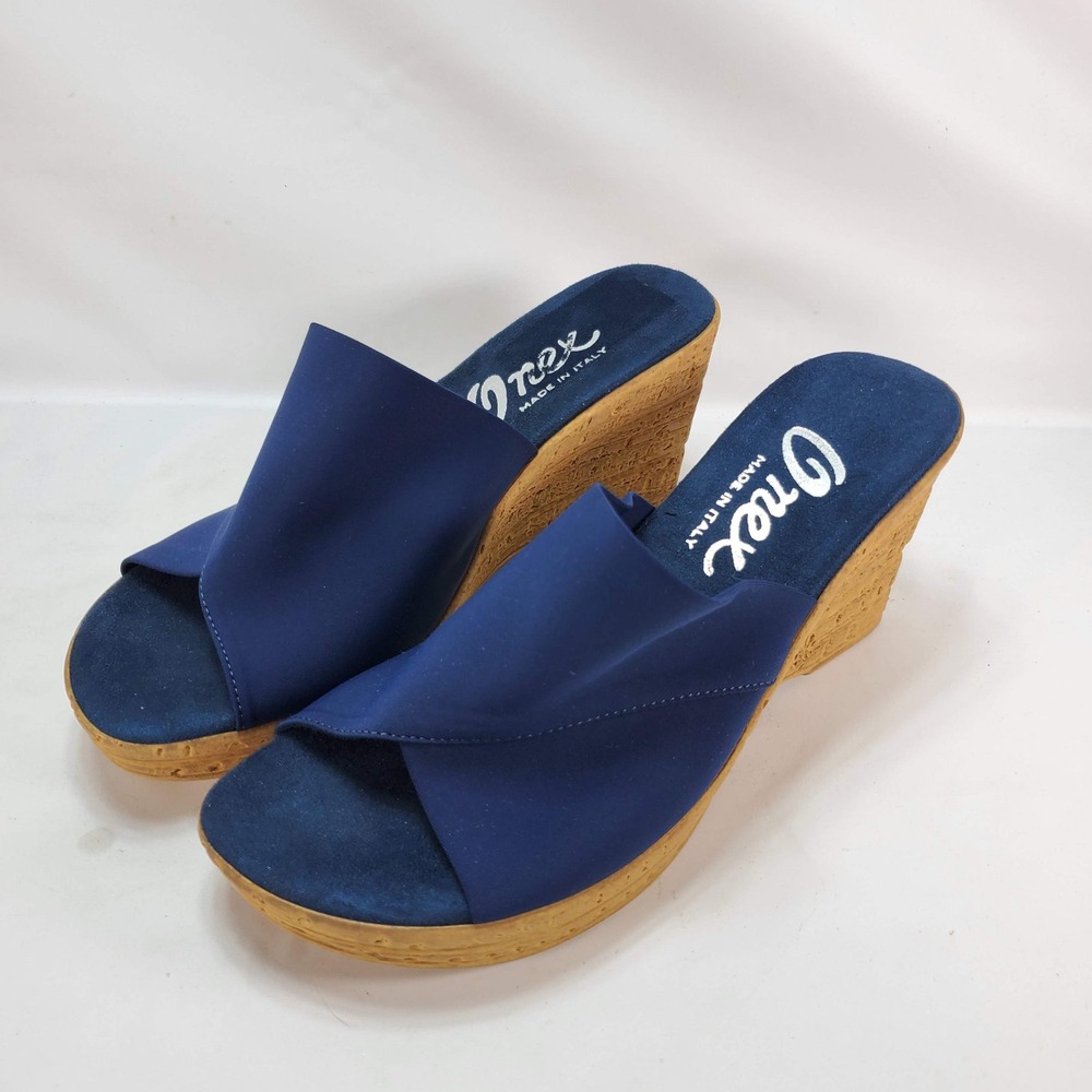 Onex Wedge Sandals Women 8 Blue Slide Christina Made in Italy Open Toe Comfort